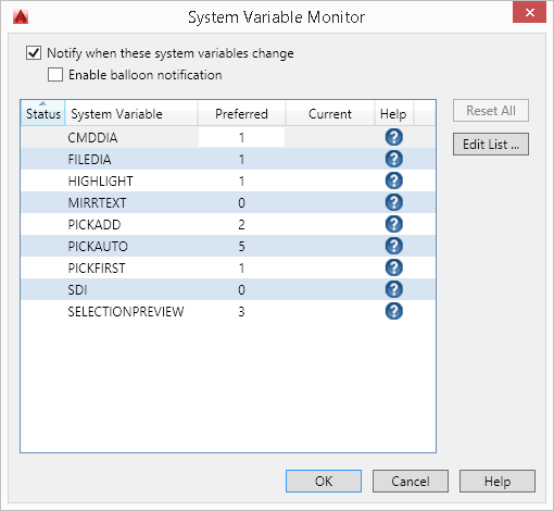 system variables autocad lt for mac