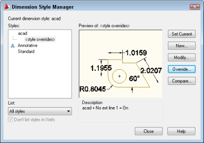 AutoCAD dimension override