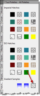 A user-defined hatch pattern on a tool palette