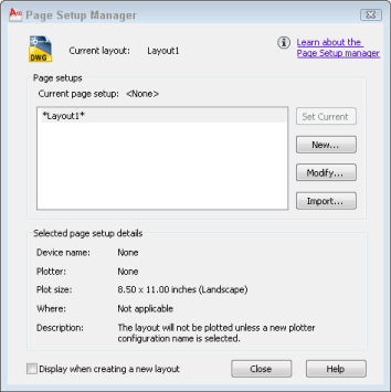 AutoCAD Page Setup Manager