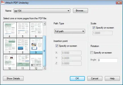 Attach PDF Underlay dialog box in AutoCAD