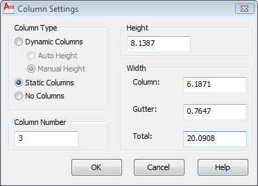 AutoCAD Column Settings